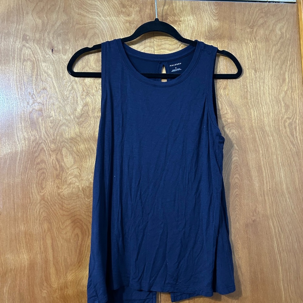 Halogen Navy Sleeveless Crewneck Tank